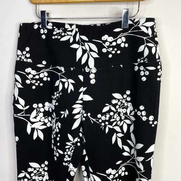 Slim-Sation Multiples Slimming Black White Floral Botanical Leggings Pants L - Picture 3 of 10